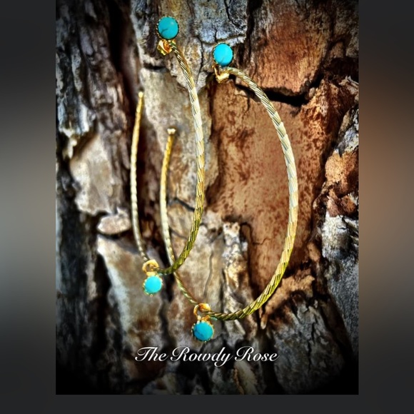 Authentic Turquoise Hoop Earrings Rowdy Rose Western - Picture 7 of 7